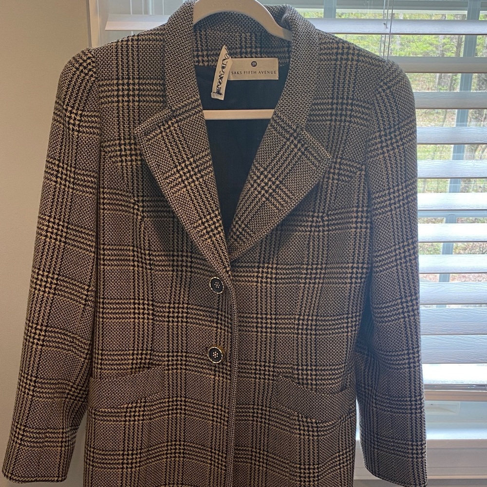 Vintage Saks Fifth Avenue Black and White Plaid Blazer